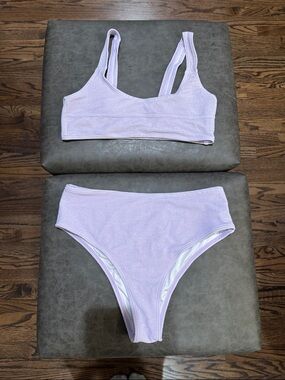 Aurelle purple swimsuit high rise bottoms, size large